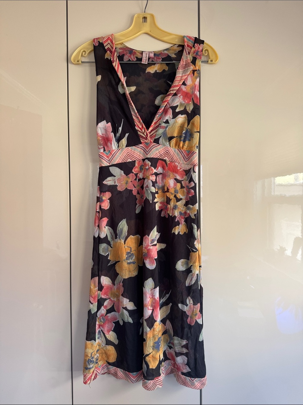 Sweet Pea Black Midi Dress with Pink & Yellow Floral Print